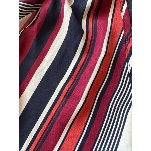 Lavender Field Top Blouse Small Red Women's Tassel Fringe Quarter Sleeve Stripes - Picture 4 of 6